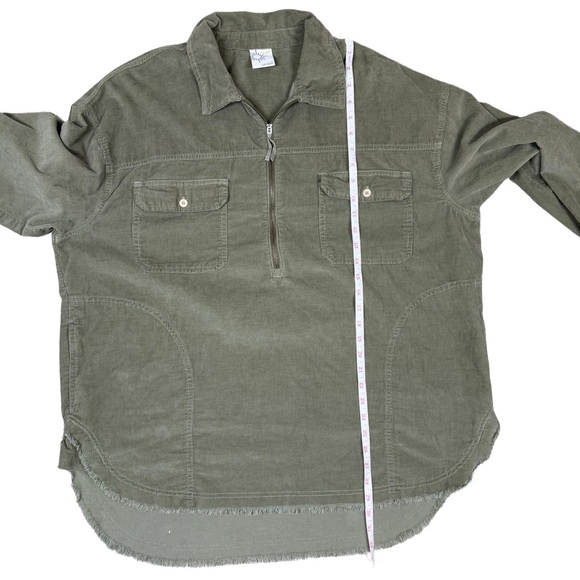 Aerie Offline Large Corduroy Raw Hem Long Sleeve Cotton Oversized Green 1/4 Zip - Picture 12 of 12